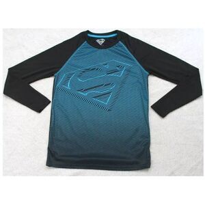 DC Comics Superman Black & Blue Long Sleeve Polyester Mans 2XL T-Shirt Top (A)
